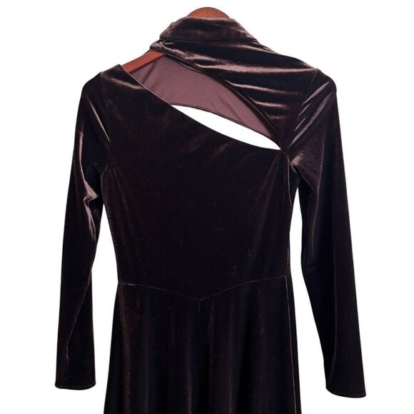 Rene Ruiz Collection Chocolate Brown Velvet Cut Out Midi Dress Long Sleeve Sz. 6 - Picture 6 of 13